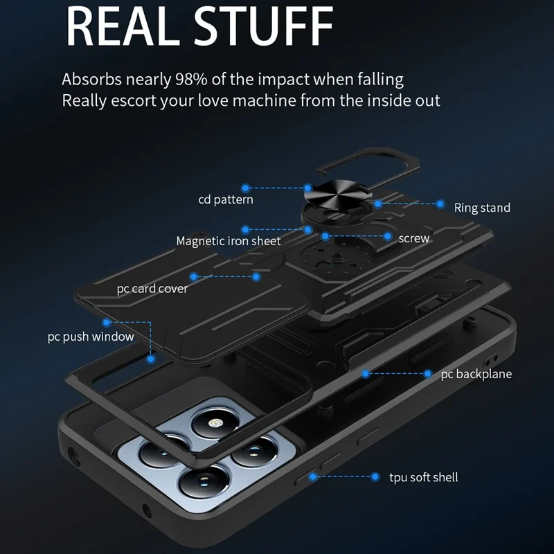 For Xiaomi 14T Pro Case PC+TPU Kickstand Phone Back Cover with Camera Slider - Sapphire