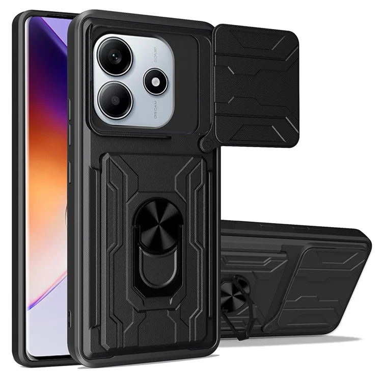 Funda para Xiaomi Redmi Note 14 5G, carcasa de PC+TPU con soporte, tapa trasera del teléfono con deslizador de cámara - Negro