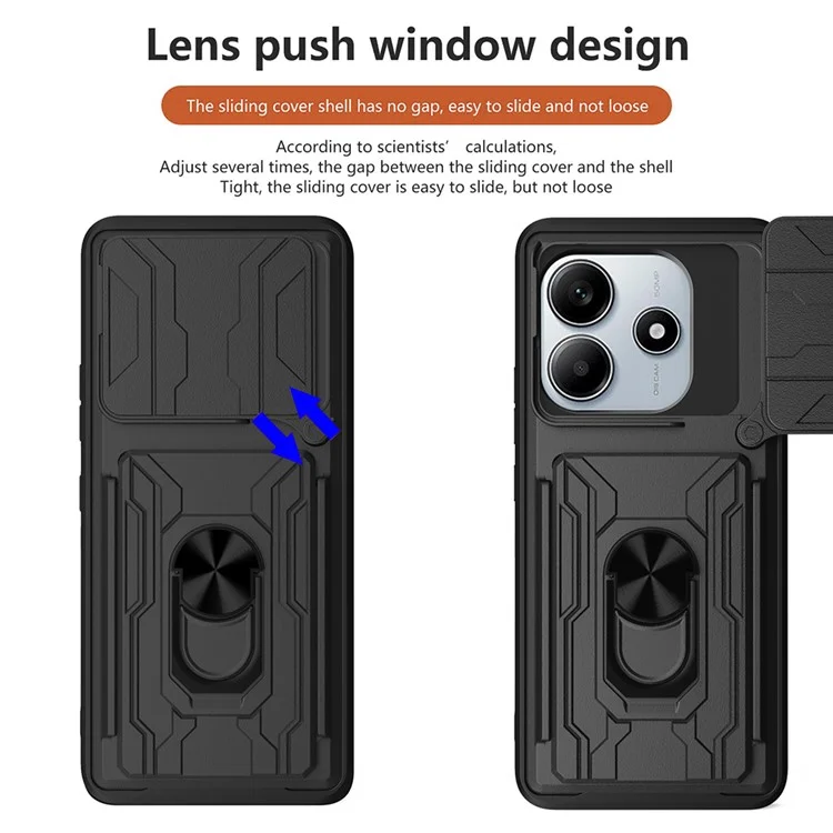 Funda para Xiaomi Redmi Note 14 5G, carcasa de PC+TPU con soporte, tapa trasera del teléfono con deslizador de cámara - Negro