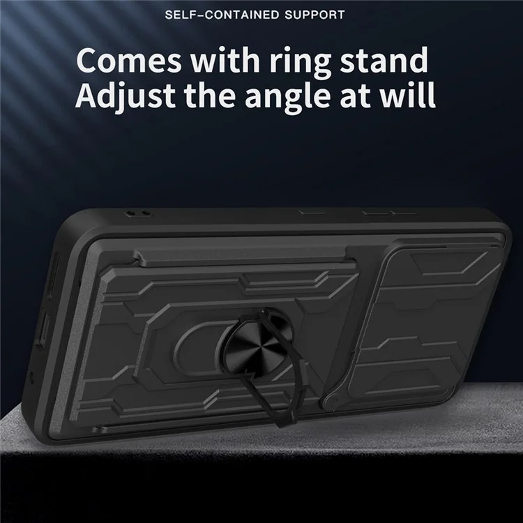 Funda para Xiaomi Redmi Note 14 5G, carcasa de PC+TPU con soporte, tapa trasera del teléfono con deslizador de cámara - Negro