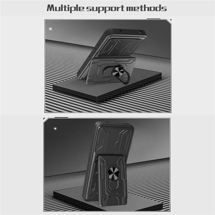 Funda para Xiaomi Redmi Note 14 5G, carcasa de PC+TPU con soporte, tapa trasera del teléfono con deslizador de cámara - Negro