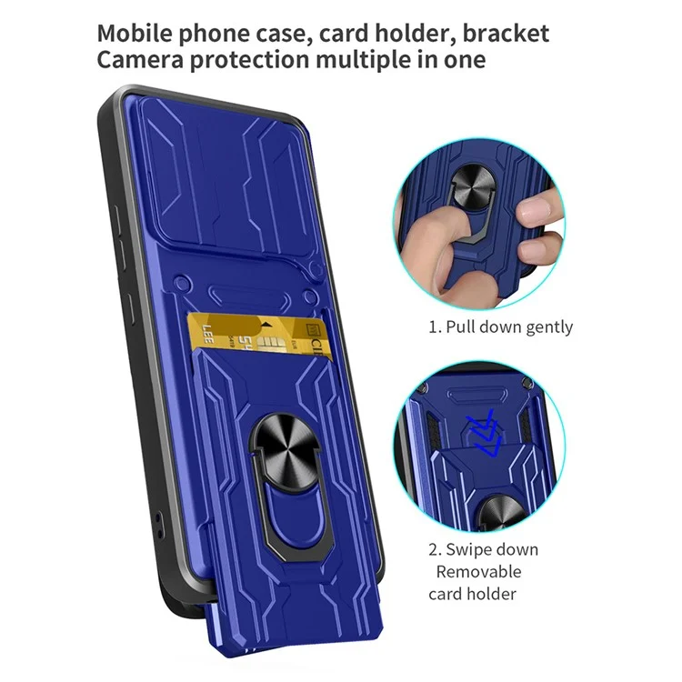 Funda para Xiaomi Redmi Note 14 5G, carcasa de PC+TPU con soporte, tapa trasera del teléfono con deslizador de cámara - Negro