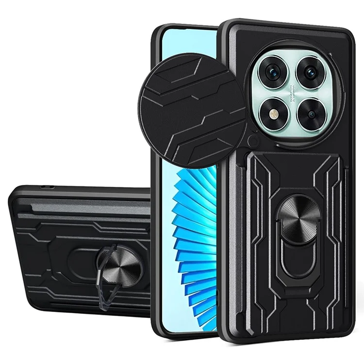 Funda para Xiaomi Redmi Note 14 Pro 5G, de PC+TPU, con soporte, tapa trasera con deslizador de cámara - Negro