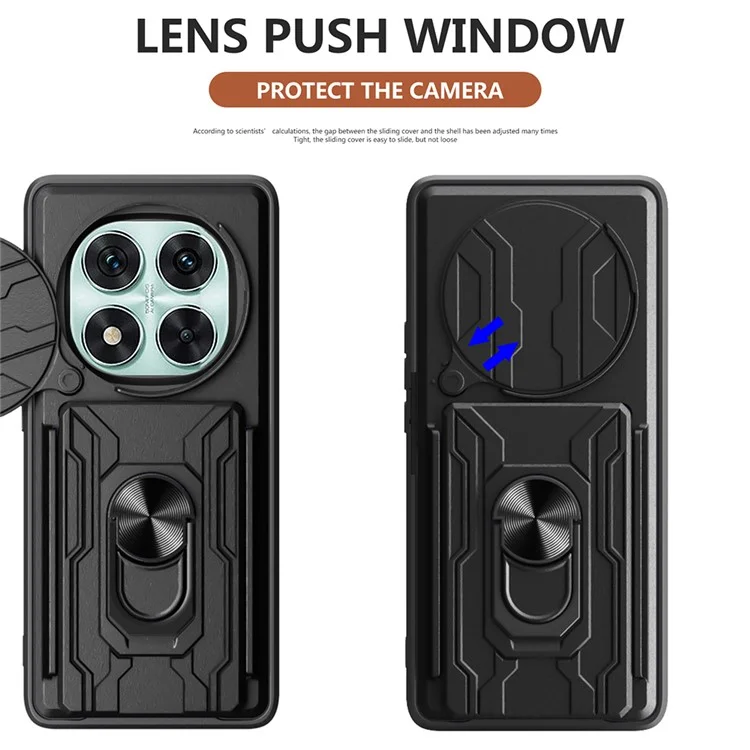 Funda para Xiaomi Redmi Note 14 Pro 5G, de PC+TPU, con soporte, tapa trasera con deslizador de cámara - Negro
