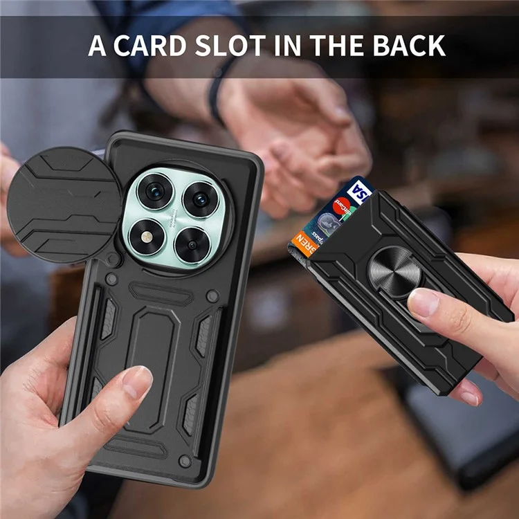 Funda para Xiaomi Redmi Note 14 Pro 5G, de PC+TPU, con soporte, tapa trasera con deslizador de cámara - Negro