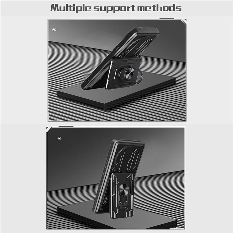 Funda para Xiaomi Redmi Note 14 Pro 5G, de PC+TPU, con soporte, tapa trasera con deslizador de cámara - Negro