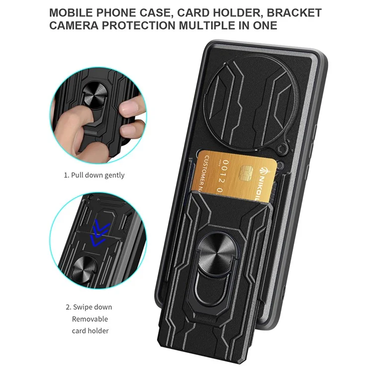 Funda para Xiaomi Redmi Note 14 Pro 5G, de PC+TPU, con soporte, tapa trasera con deslizador de cámara - Negro