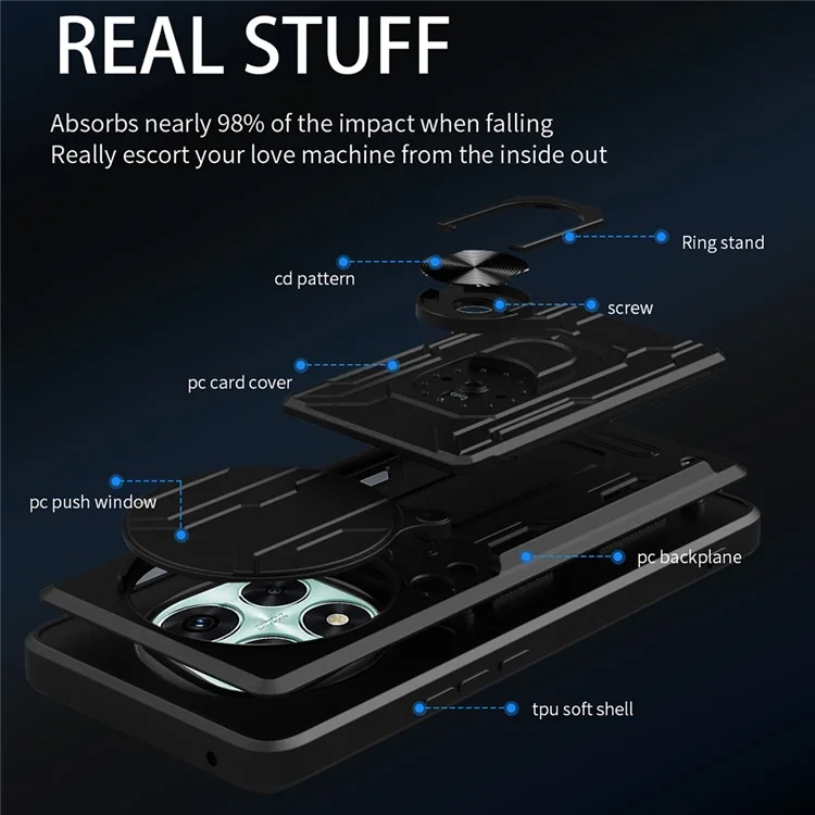 Funda para Xiaomi Redmi Note 14 Pro 5G, de PC+TPU, con soporte, tapa trasera con deslizador de cámara - Negro