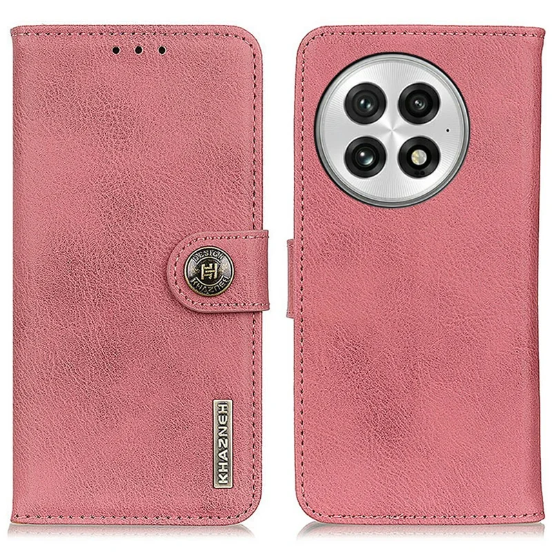 KHAZNEH For OnePlus 13 Wallet Case Cowhide Texture Leather Flip Phone Cover - Pink