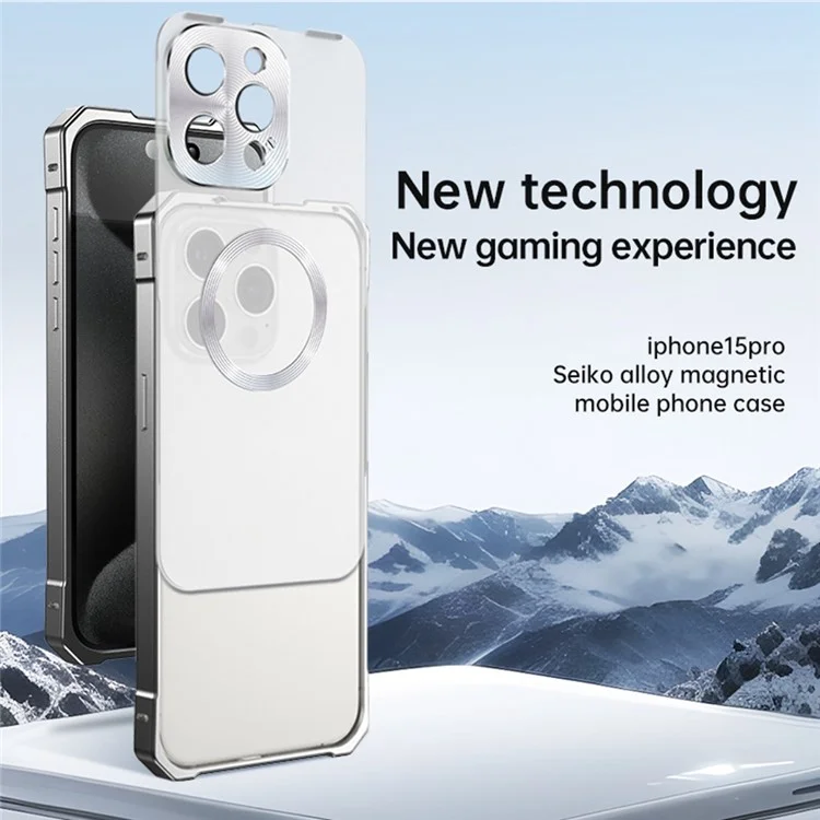 For iPhone 16 Pro Case Compatible with MagSafe Hard PC Metal Frame Frosted Phone Back Cover - Titanium