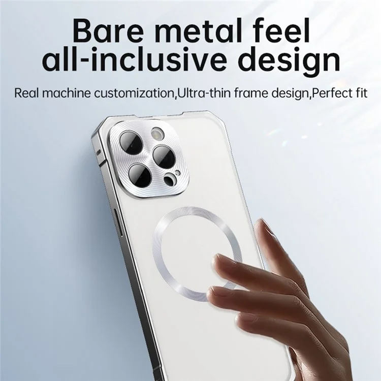 For iPhone 16 Pro Case Compatible with MagSafe Hard PC Metal Frame Frosted Phone Back Cover - Titanium