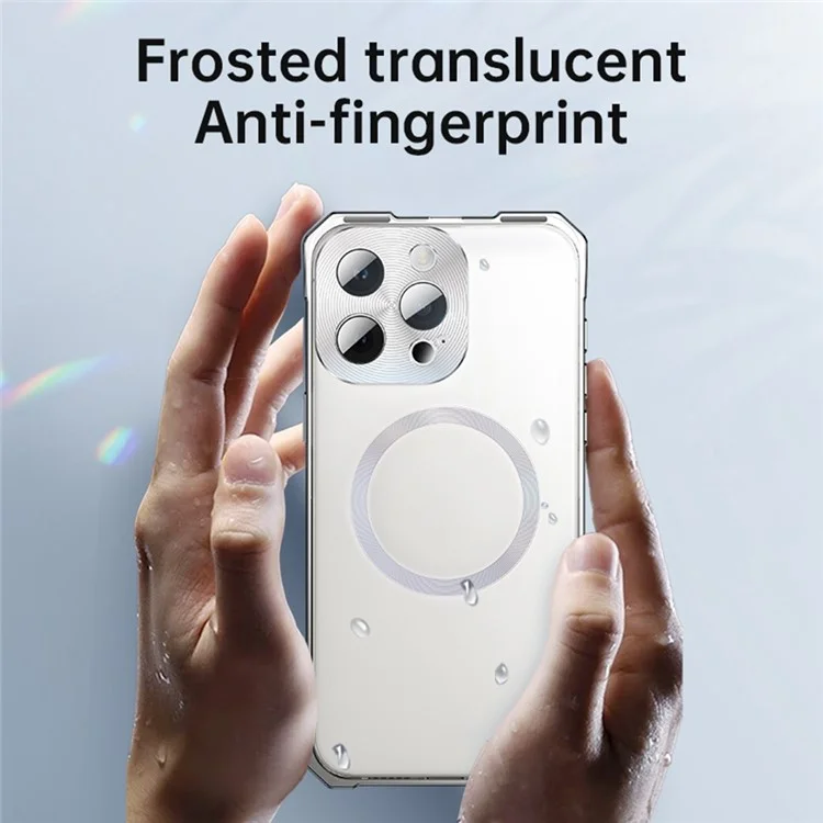 For iPhone 16 Pro Case Compatible with MagSafe Hard PC Metal Frame Frosted Phone Back Cover - Titanium