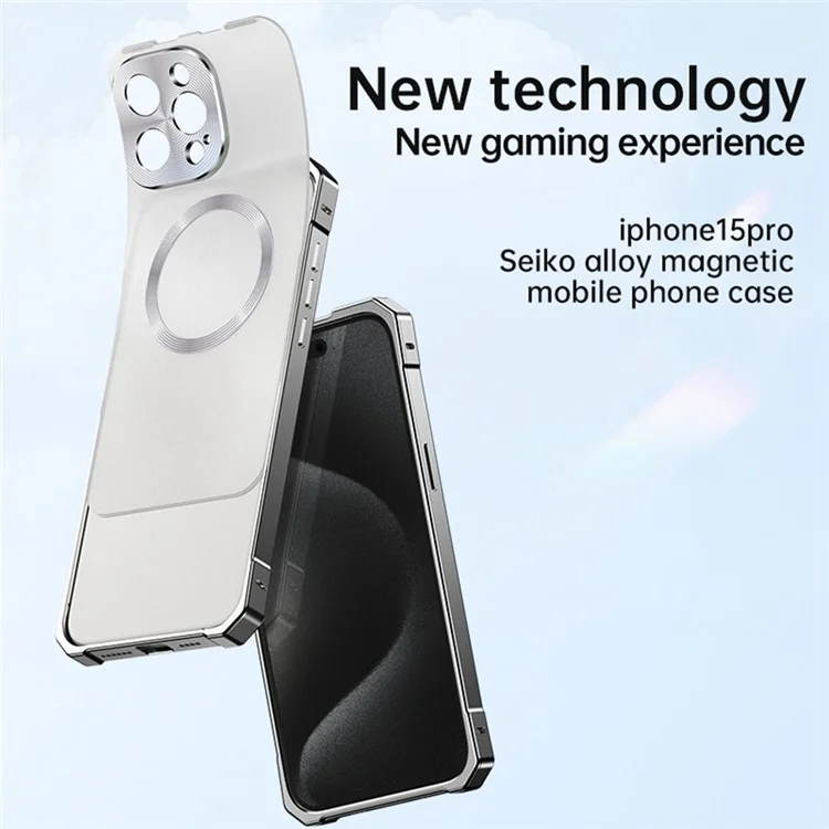 For iPhone 15 Pro Case Compatible with MagSafe Hard PC Metal Frame Frosted Phone Back Cover - Titanium Grey