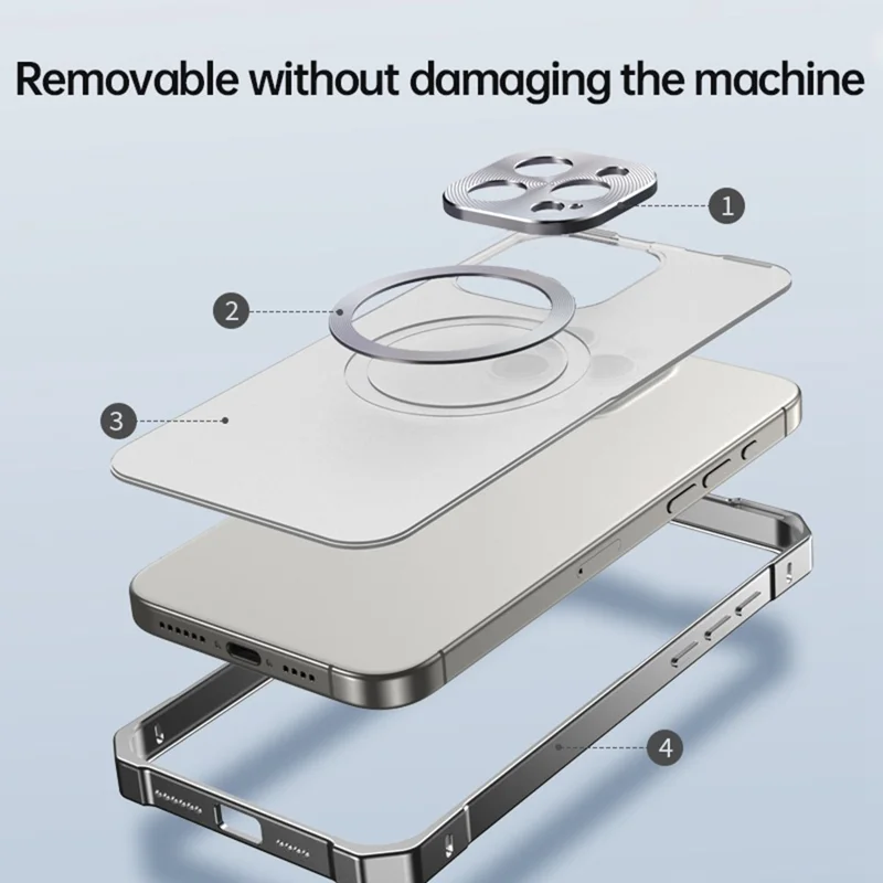 For iPhone 15 Pro Max Case Compatible with MagSafe Hard PC Metal Frame Frosted Phone Back Cover - Titanium Grey