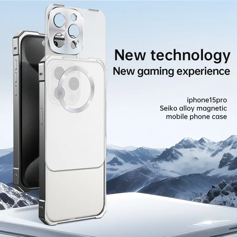 For iPhone 15 Pro Max Case Compatible with MagSafe Hard PC Metal Frame Frosted Phone Back Cover - Titanium Grey