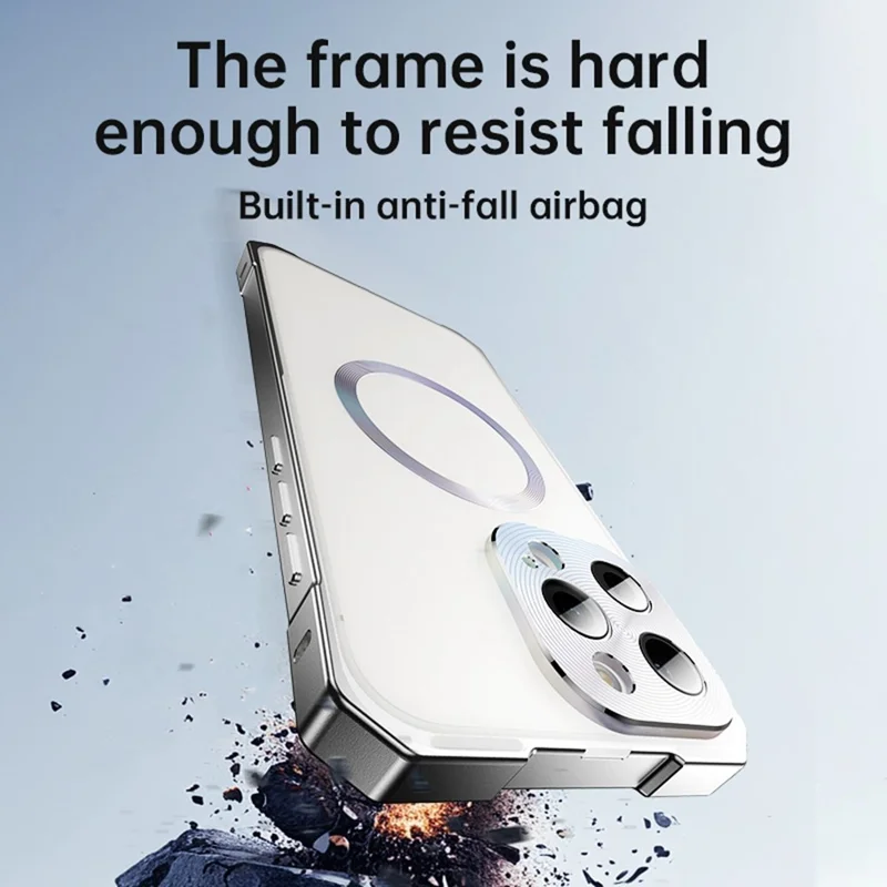 For iPhone 15 Pro Max Case Compatible with MagSafe Hard PC Metal Frame Frosted Phone Back Cover - Titanium Grey