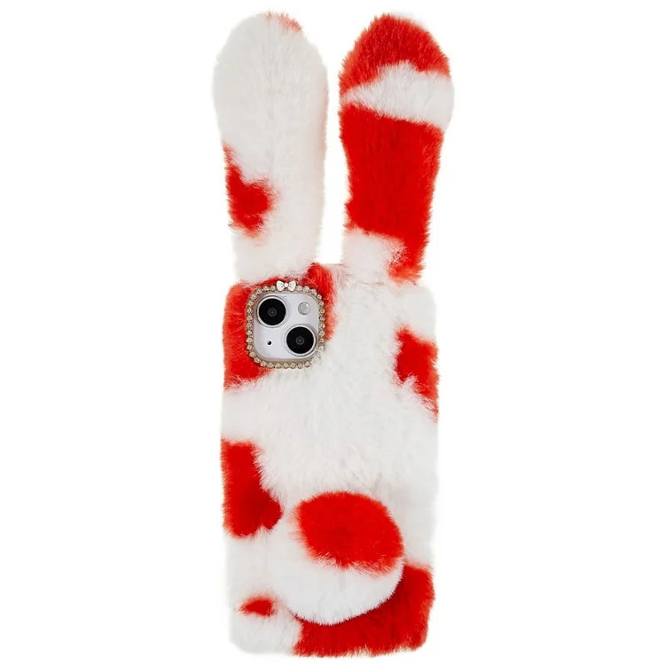 For iPhone 14 Plus Soft Handmade Fluffy Furry Bunny TPU Shell Anti-drop Cute Rabbit Protective Case - Red