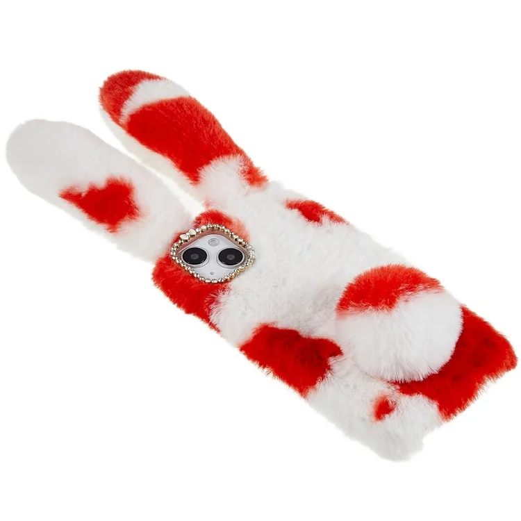 For iPhone 14 Plus Soft Handmade Fluffy Furry Bunny TPU Shell Anti-drop Cute Rabbit Protective Case - Red