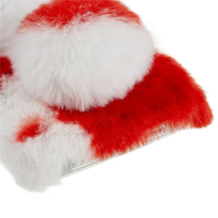 For iPhone 14 Plus Soft Handmade Fluffy Furry Bunny TPU Shell Anti-drop Cute Rabbit Protective Case - Red