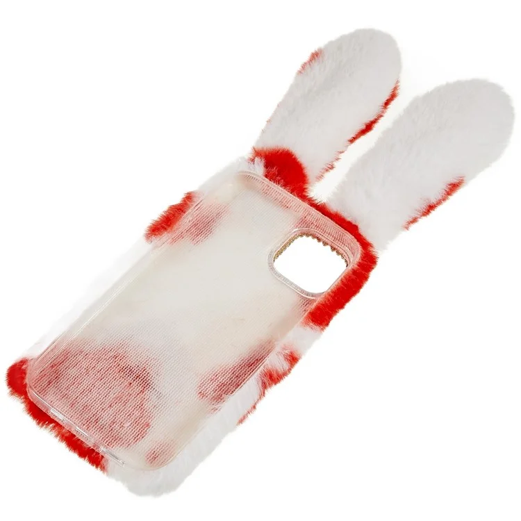 For iPhone 14 Plus Soft Handmade Fluffy Furry Bunny TPU Shell Anti-drop Cute Rabbit Protective Case - Red