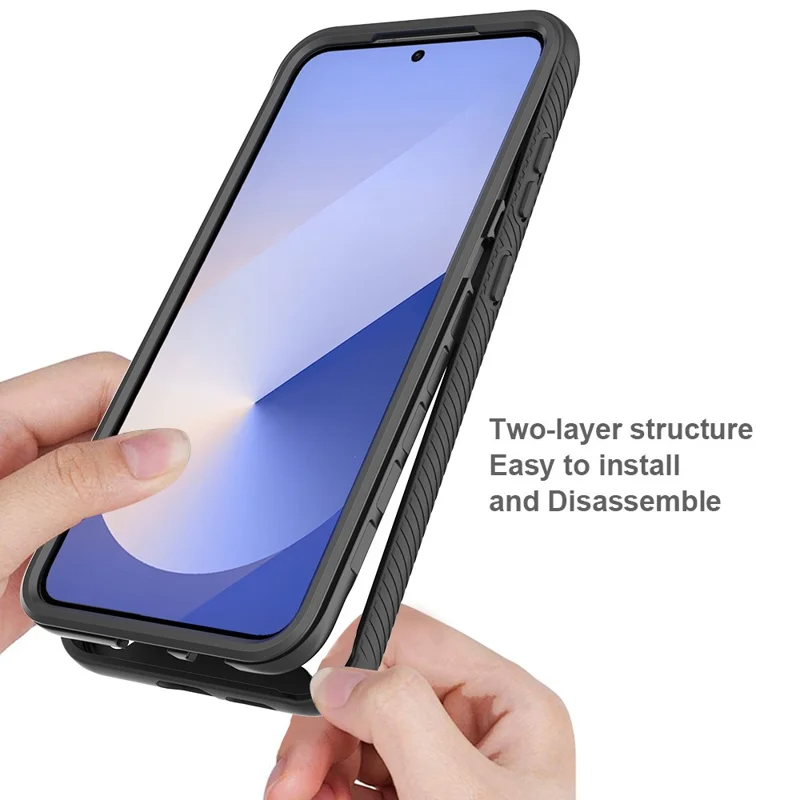 For Samsung Galaxy S25 Case PC+TPU Phone Clear Back Cover with PET Screen Film - Dark Blue