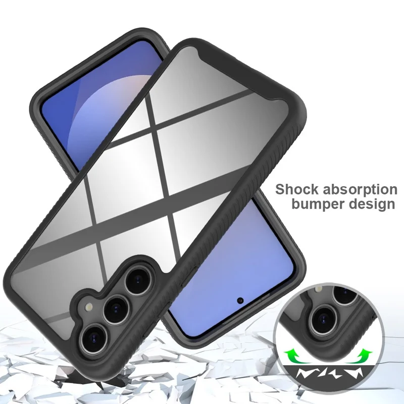 For Samsung Galaxy S25 Case PC+TPU Phone Clear Back Cover with PET Screen Film - Dark Blue
