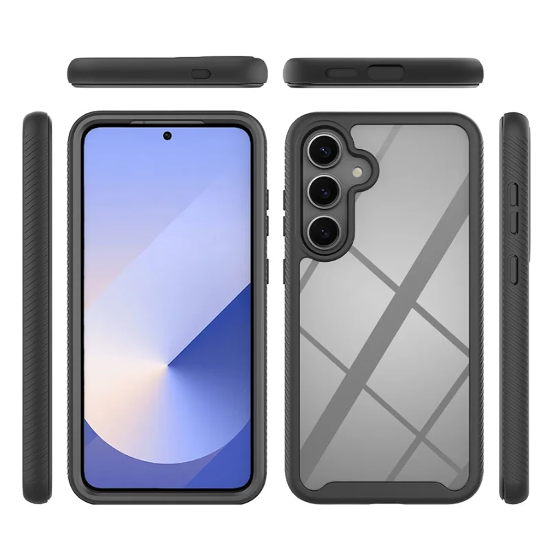 For Samsung Galaxy S25+ Case PC+TPU Phone Clear Back Cover with PET Screen Film - Black