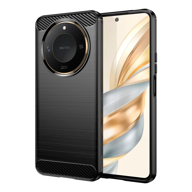 For Honor X60 5G Case Carbon Fiber Texture Brushed Anti Fingerprint Phone Back Cover - Black