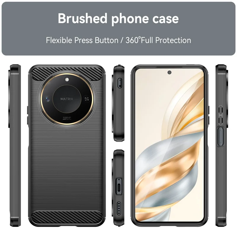 For Honor X60 5G Case Carbon Fiber Texture Brushed Anti Fingerprint Phone Back Cover - Black