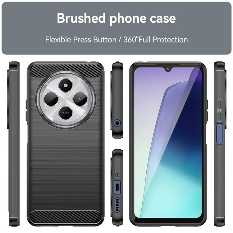 For Xiaomi Redmi 14C 4G Case Carbon Fiber Texture Brushed Anti Fingerprint Phone Back Cover - Schwarz