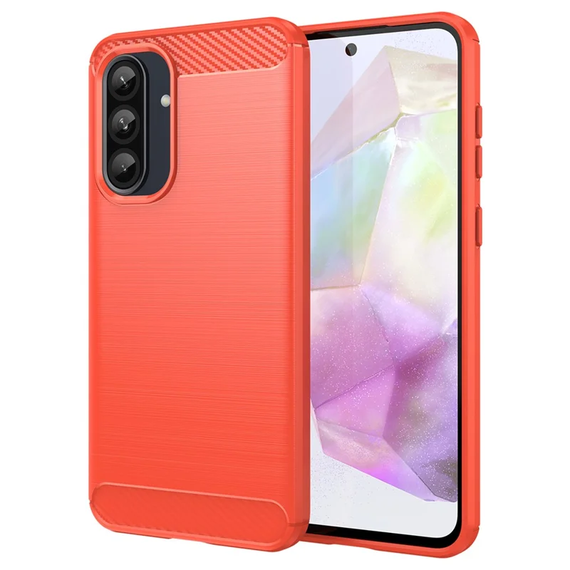 For Samsung Galaxy A36 5G / A56 5G Case Carbon Fiber Texture Brushed Anti Fingerprint Phone Back Cover - Red