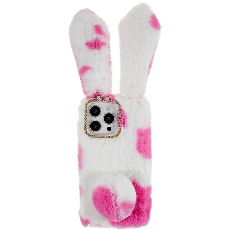 For iPhone 14 Pro Max Anti-fall Soft Handmade Fluffy Furry Bunny TPU Shell Cute Rabbit Protective Case - Rose