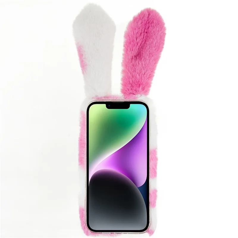 For iPhone 14 Pro Max Anti-fall Soft Handmade Fluffy Furry Bunny TPU Shell Cute Rabbit Protective Case - Rose