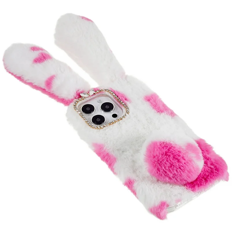 For iPhone 14 Pro Max Anti-fall Soft Handmade Fluffy Furry Bunny TPU Shell Cute Rabbit Protective Case - Rose