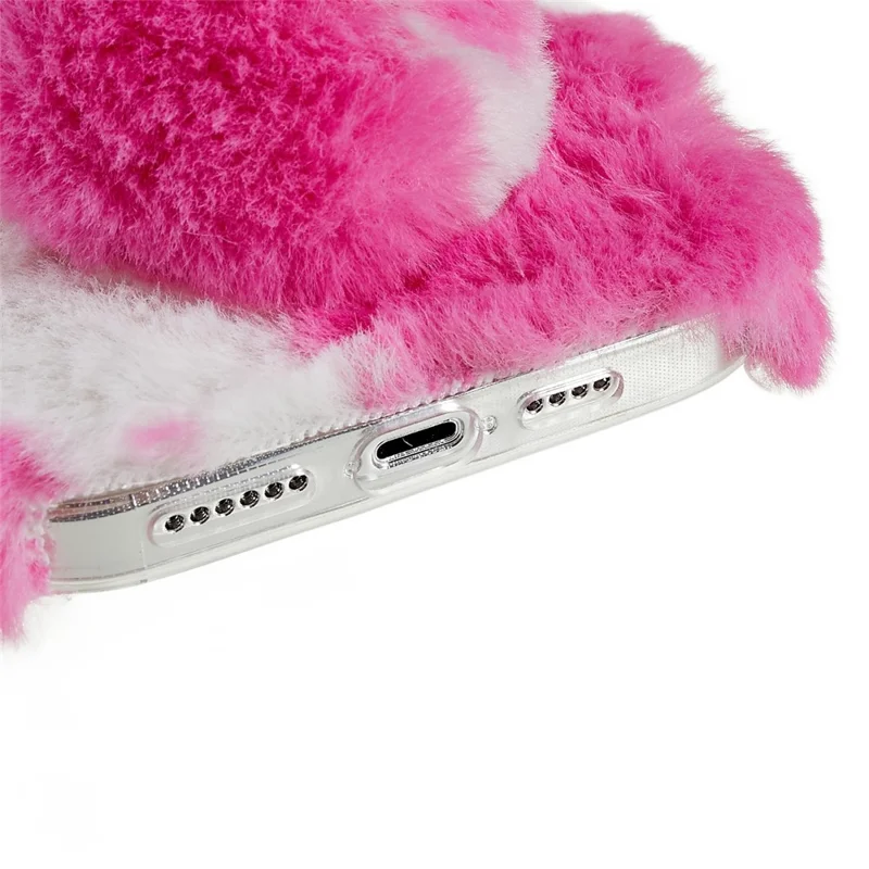 For iPhone 14 Pro Max Anti-fall Soft Handmade Fluffy Furry Bunny TPU Shell Cute Rabbit Protective Case - Rose