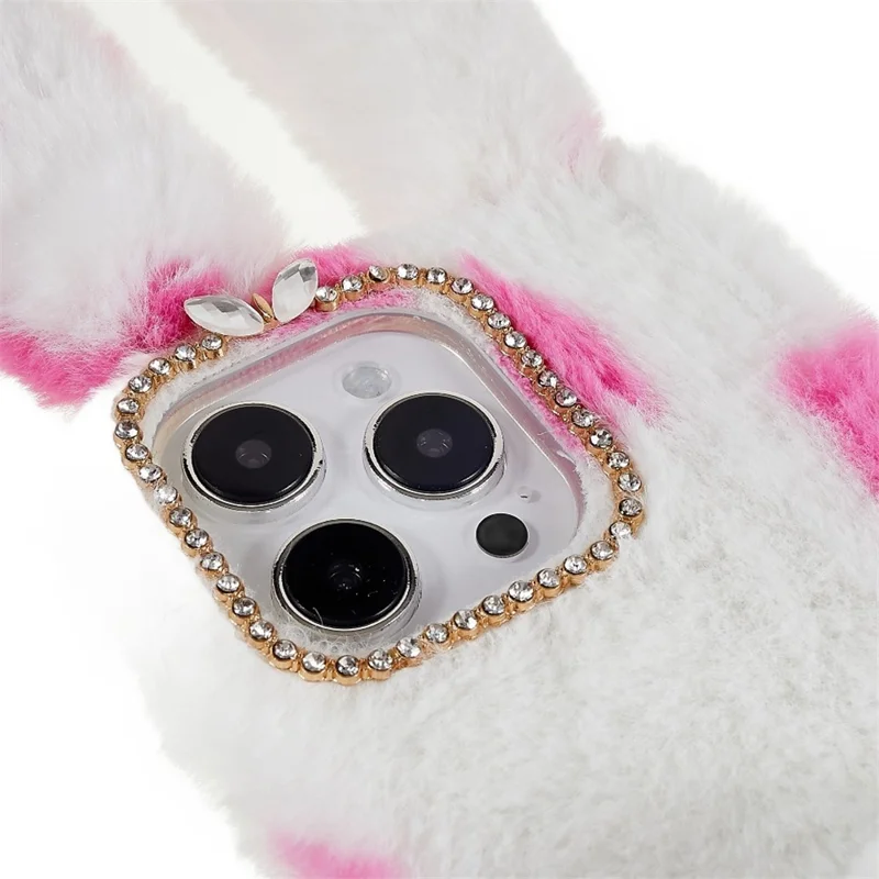 For iPhone 14 Pro Max Anti-fall Soft Handmade Fluffy Furry Bunny TPU Shell Cute Rabbit Protective Case - Rose