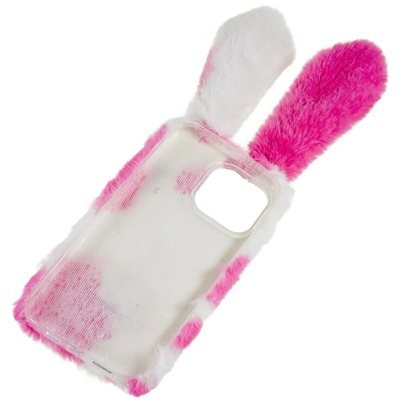 For iPhone 14 Pro Max Anti-fall Soft Handmade Fluffy Furry Bunny TPU Shell Cute Rabbit Protective Case - Rose