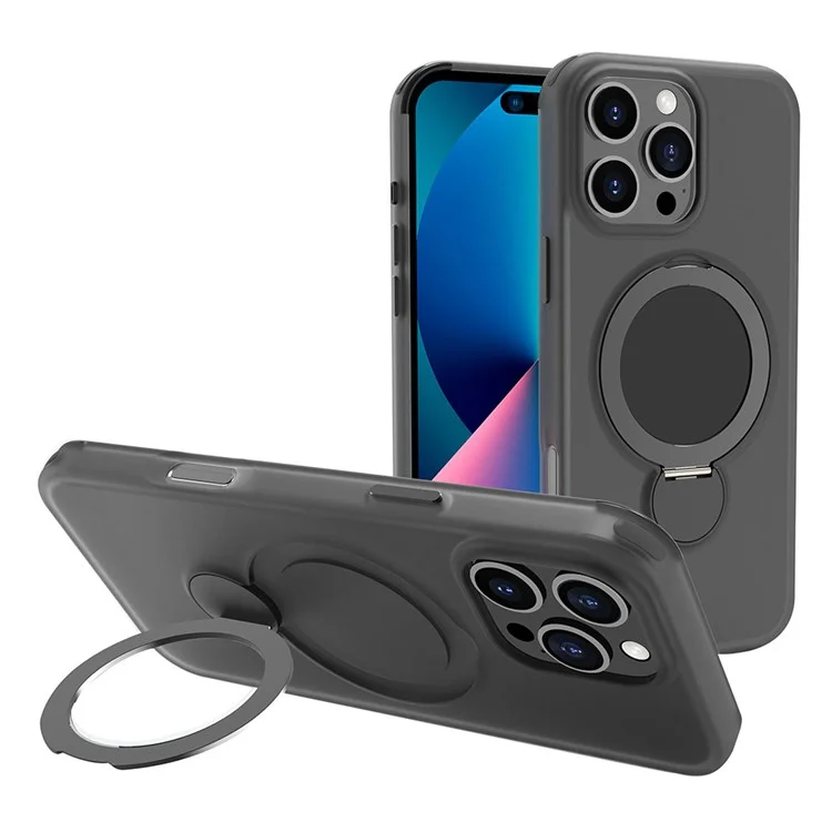 Für iPhone 16 Pro Max Magnetische Hülle TPU+PC Handyhülle mit Ständer - Schwarz
