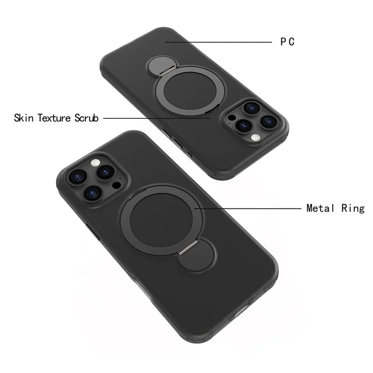 Für iPhone 16 Pro Max Magnetische Hülle TPU+PC Handyhülle mit Ständer - Schwarz