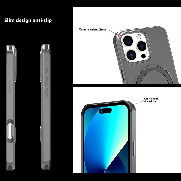 Für iPhone 16 Pro Max Magnetische Hülle TPU+PC Handyhülle mit Ständer - Schwarz