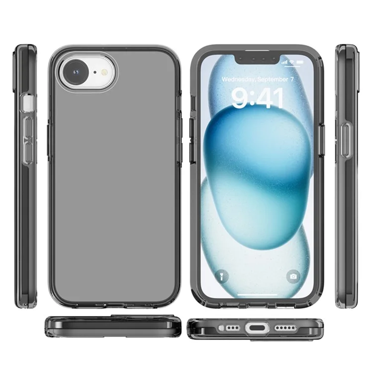 Coque pour iPhone SE (2025) - Épaissie, antichoc, en TPU + PC, avec dos transparent - Gris transparent