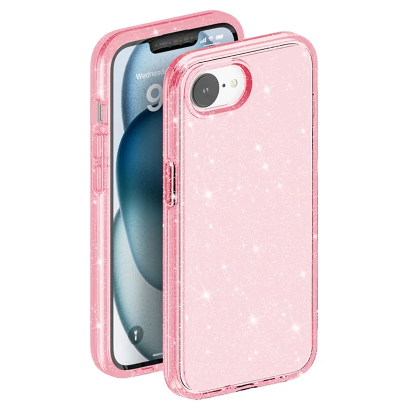 For iPhone 16e Case Thickened Shockproof TPU + PC Glitter Back Cover - Pink