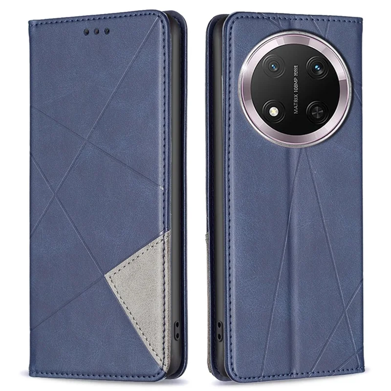 For Honor Magic7 Lite 5G / X9c 5G / X60 Pro 5G Case Card Slots Geometry Imprint Leather Phone Cover - Blue