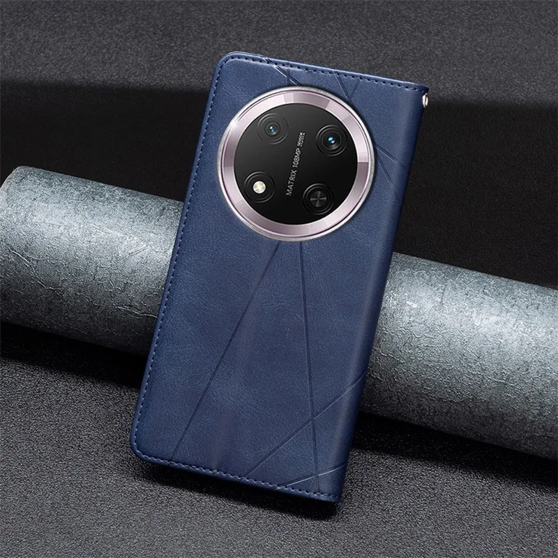 For Honor Magic7 Lite 5G / X9c 5G / X60 Pro 5G Case Card Slots Geometry Imprint Leather Phone Cover - Blue