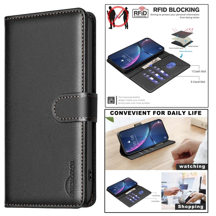 BINFEN COLOR BF32 Custodia in pelle con protezione RFID per Honor X9c 5G / X60 Pro 5G - Nero