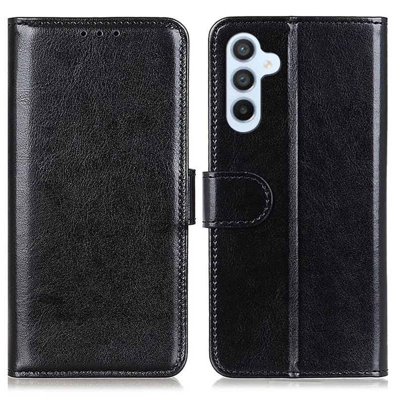 For Samsung Galaxy A36 5G Case Crazy Horse Texture PU Leather Phone Stand Cover - Schwarz