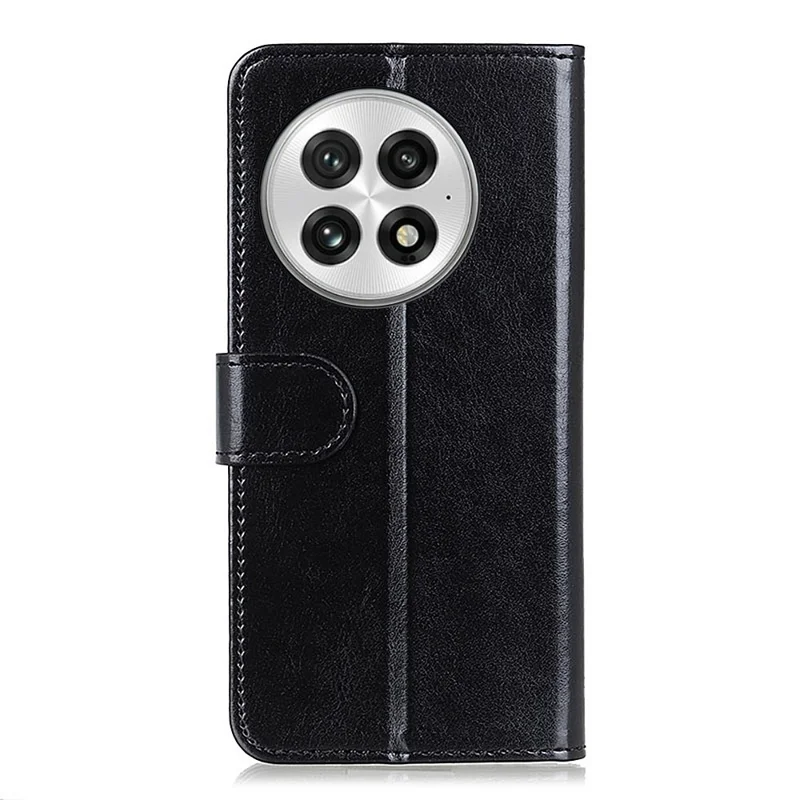 For OnePlus 13 Case Crazy Horse Texture PU Leather Phone Stand Cover - Black