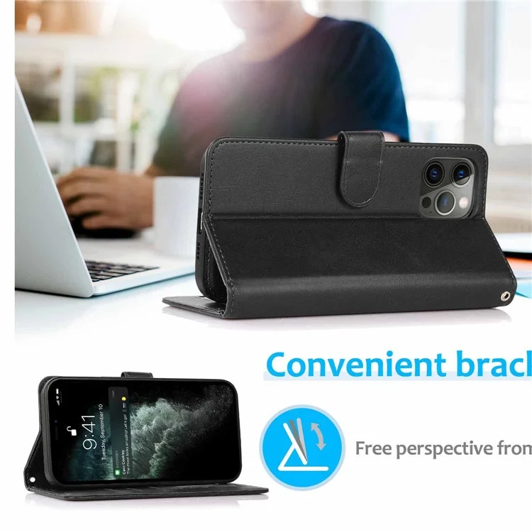 Étui pour iPhone 16 Pro Magnétique Détachable 2-en-1 Support Portefeuille en Cuir PU - Noir