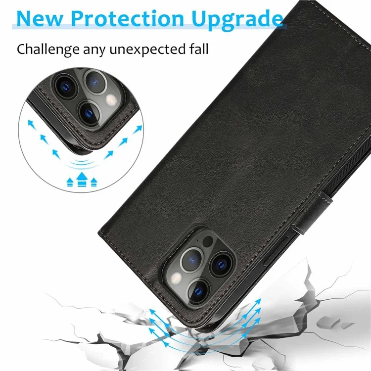 Étui pour iPhone 16 Pro Magnétique Détachable 2-en-1 Support Portefeuille en Cuir PU - Noir
