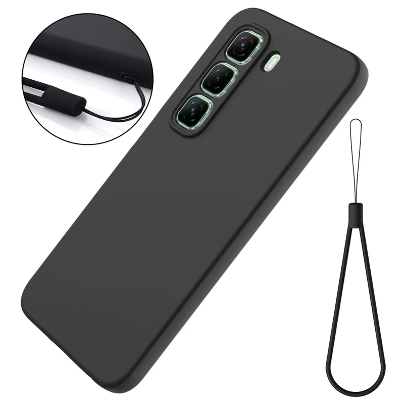 For Infinix Hot 50 Pro+ 4G Case Liquid Silicone Anti-Scratch Phone Cover with Hand Strap - Black